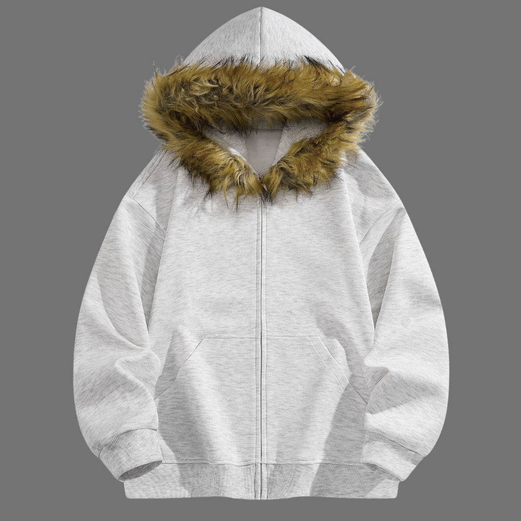 Faux Fur Trim Zip Hoodie