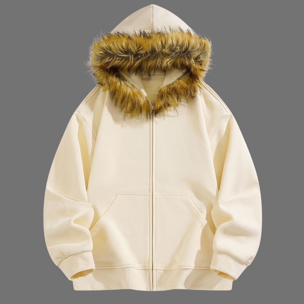Faux Fur Trim Zip Hoodie