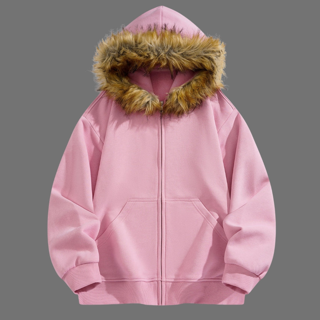 Faux Fur Trim Zip Hoodie