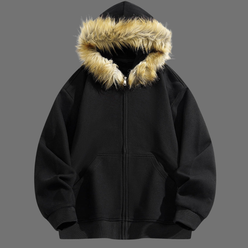 Faux Fur Trim Zip Hoodie