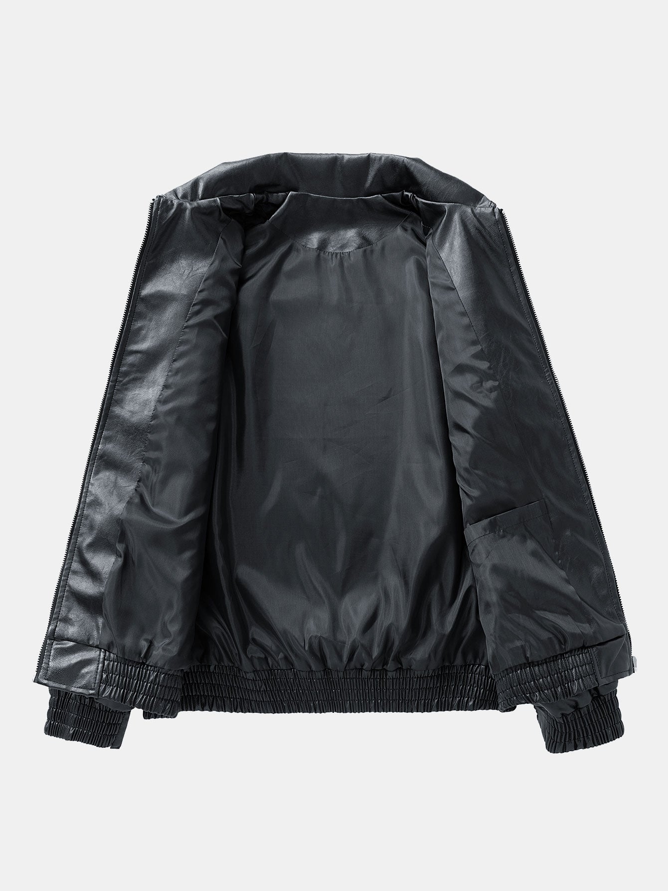 Classic Black Leather Bomber Jacket