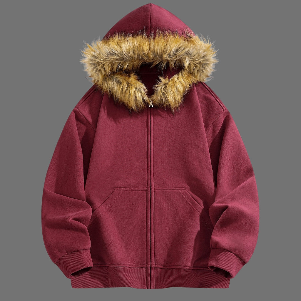 Faux Fur Trim Zip Hoodie