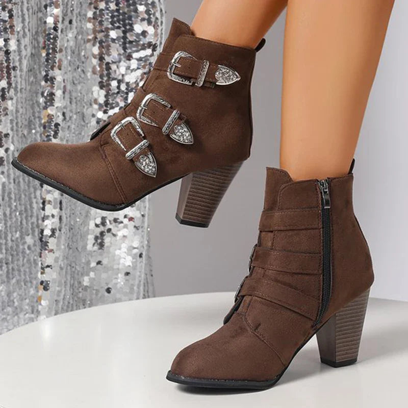 Savanna Triple-Strap Heel Boots