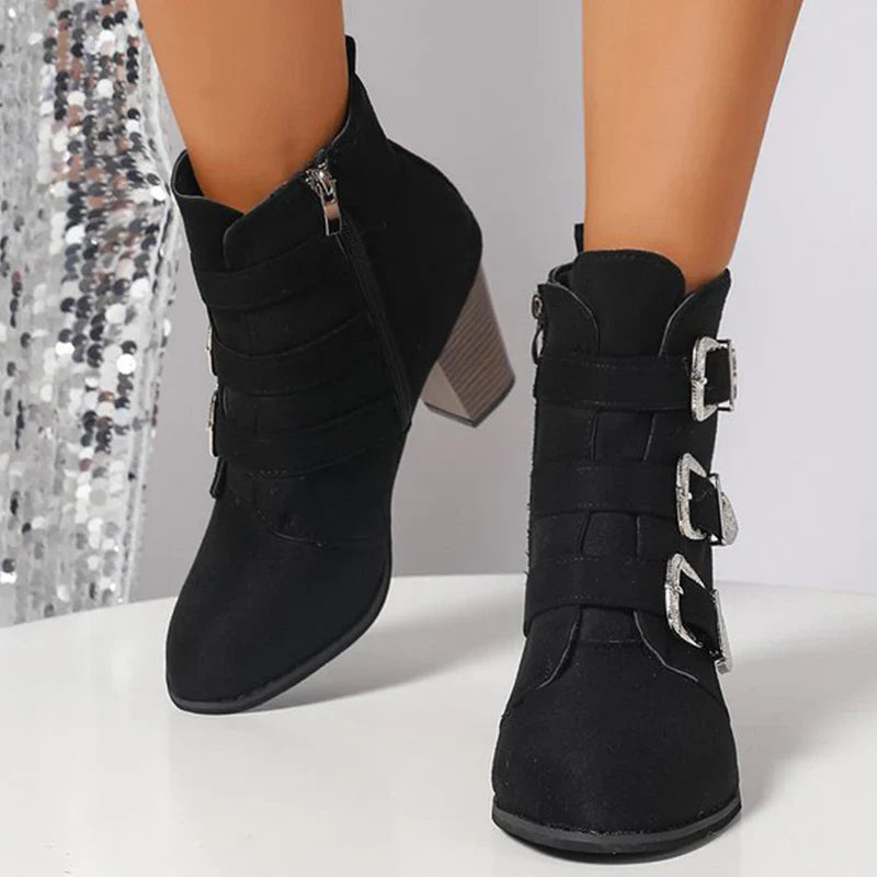 Savanna Triple-Strap Heel Boots