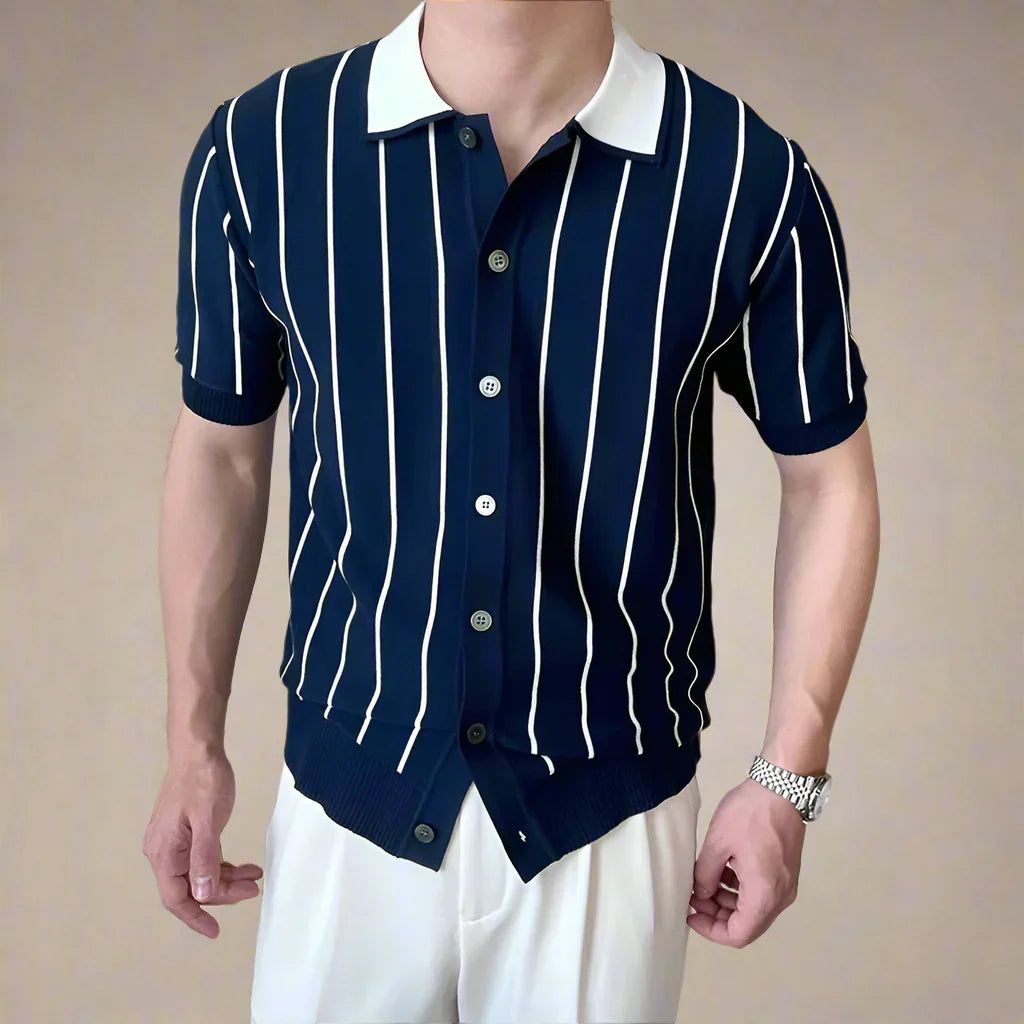 Hudson Striped Knit Polo - [Ezra Daniel]