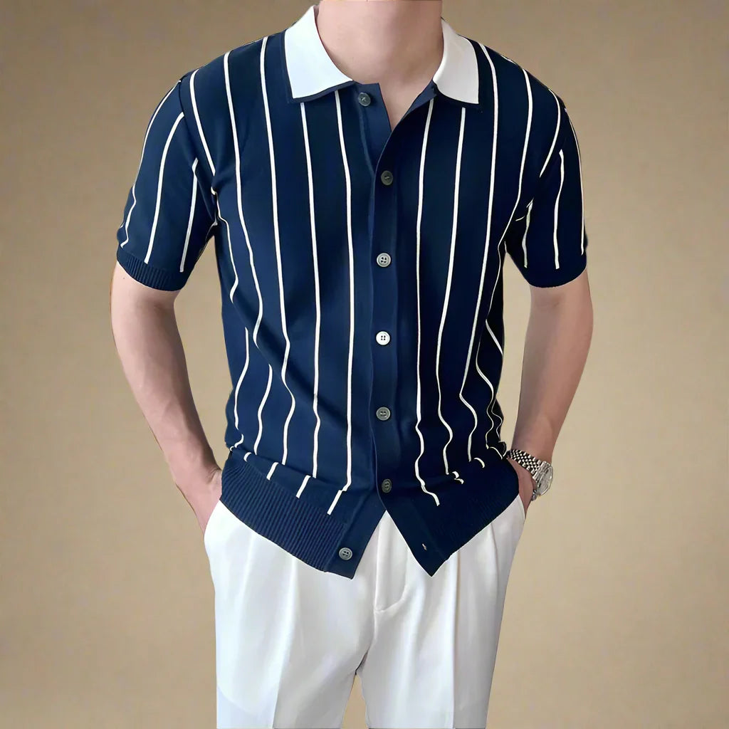 Hudson Striped Knit Polo - [Ezra Daniel]