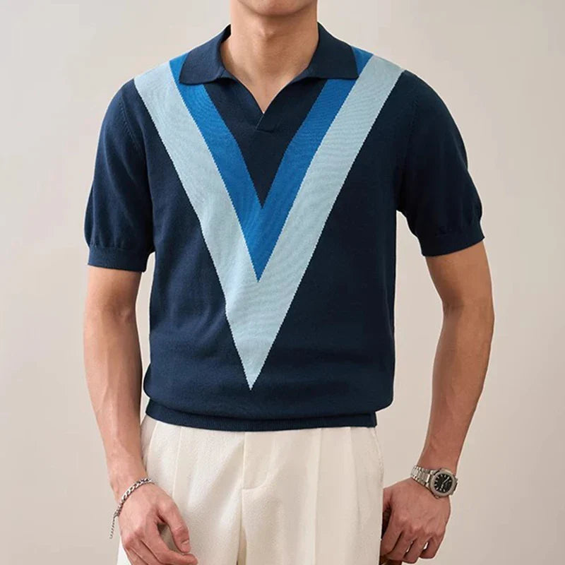 Easton V Knit Polo - Watson Grey